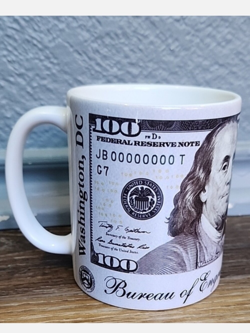 $100 Dollar Bill Mug Benjamin Franklin Fort Worth Texas Washington DC